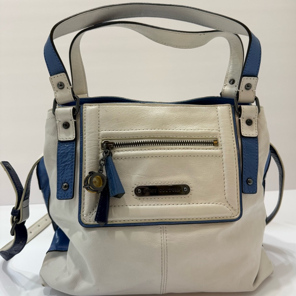 Vintage Juicy Couture Pippa Saturday Leather‎ Satchel Crossbody – White & Blue